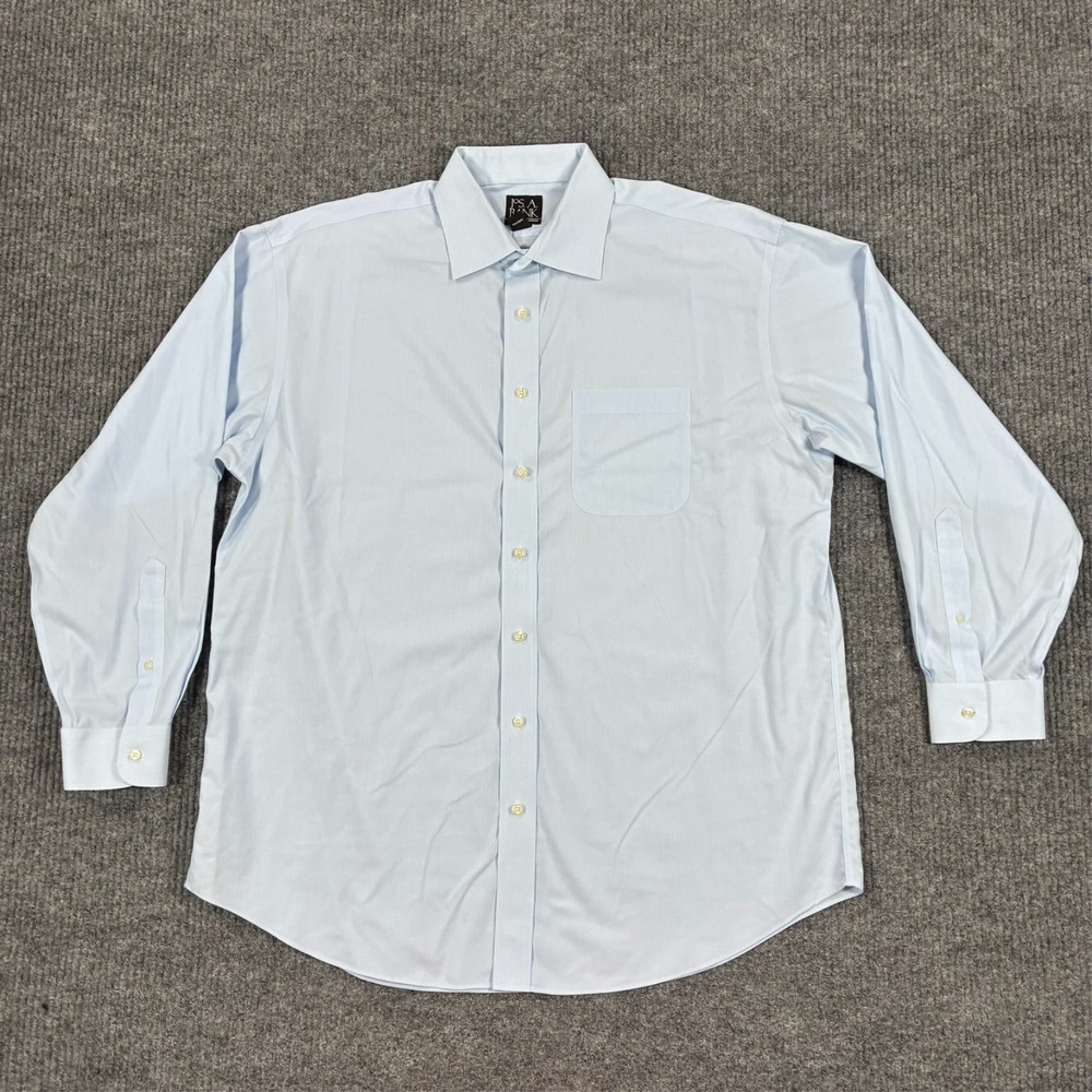 Jos A Bank Travelers Collection Mens Dress Shirt 17-35 Blue Striped Long Sleeve